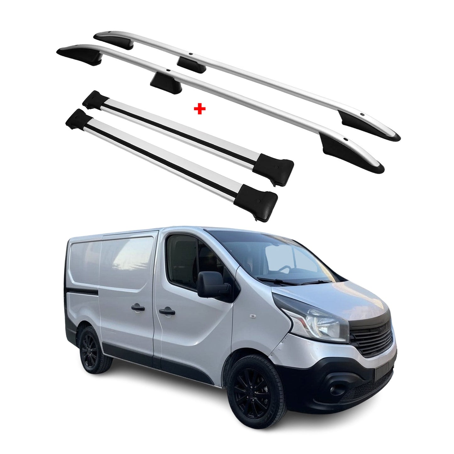 Dachreling + Dachträger für Renault Trafic 2014-2025 Kurzer Radstand Alu Grau 4x