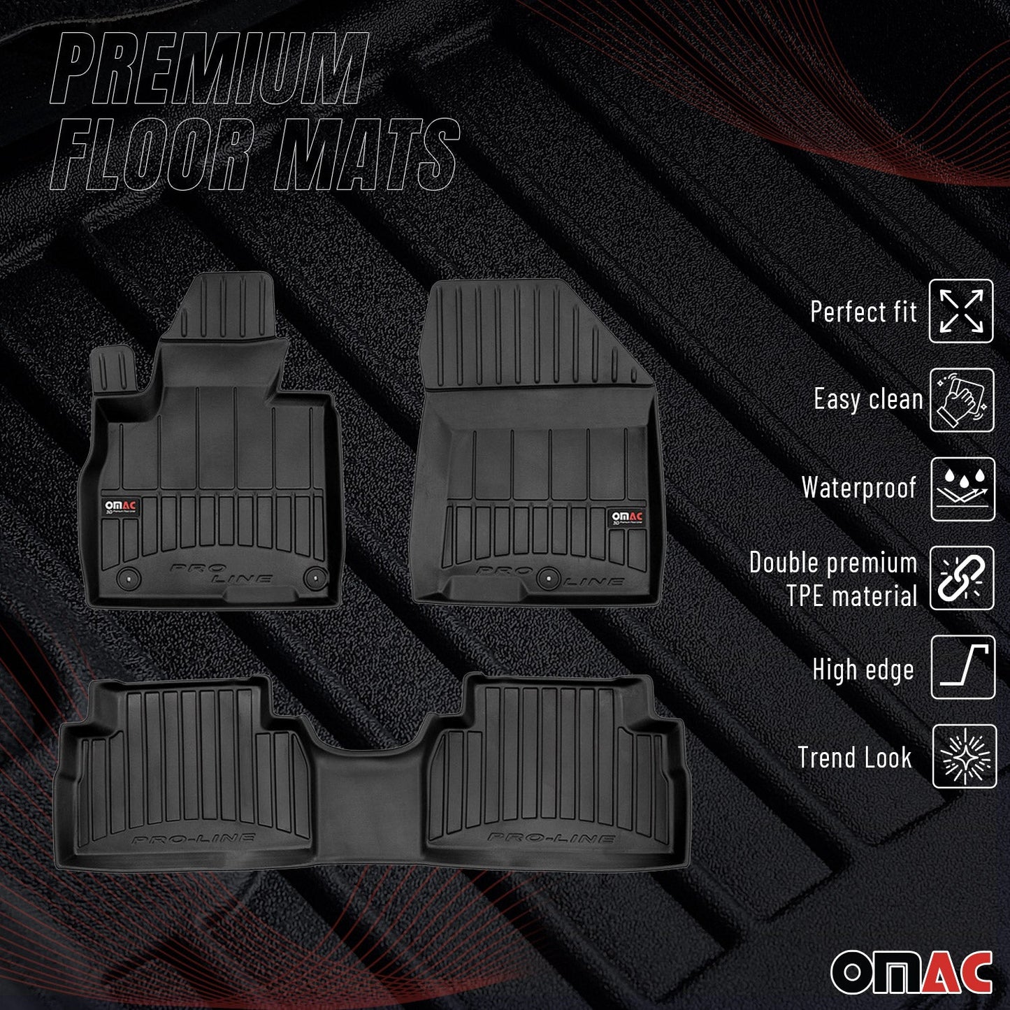 2018-2025 Hyundai Santa Fe Fußmatten TPE Schwarz 3 tlg