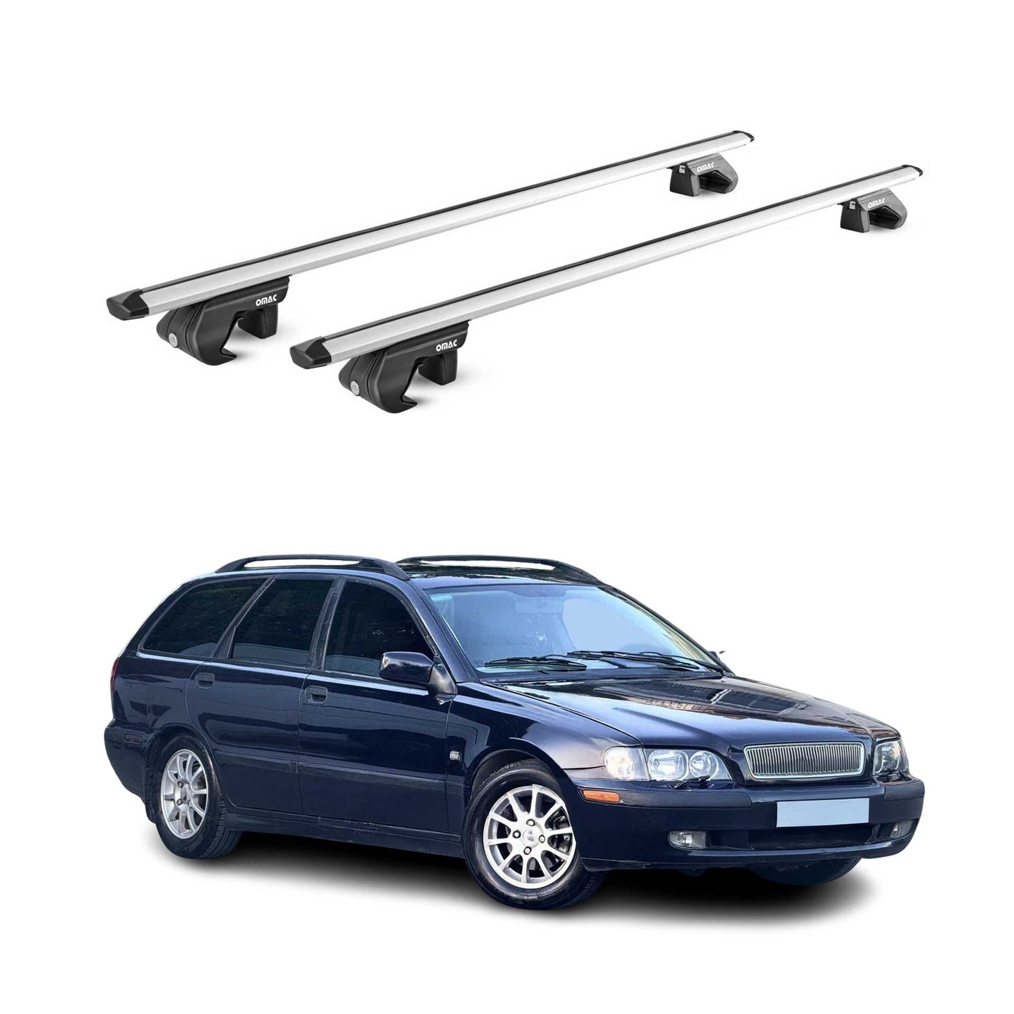 Portbagaj de plafon pentru Volvo V40 V50 1995-2012 90kg aluminiu argintiu 2 piese ABE