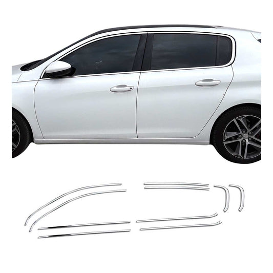 Benzi decorative pentru geamuri Peugeot 308 2013-2021, oțel inoxidabil cromat, 10 bucăți