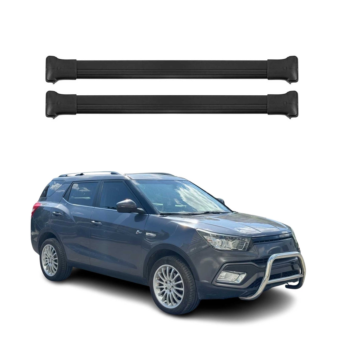 Dachträger Grundtäger für SsangYong XLV 2016-2019 75kg Aluminium Schwarz 2 tlg