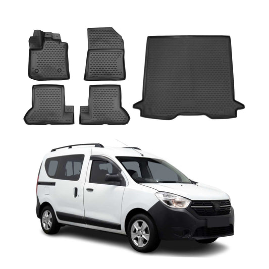 Set covorașe și tapițerie portbagaj pentru Dacia Dokker 2018-2021, cauciuc TPE, negru, 5x