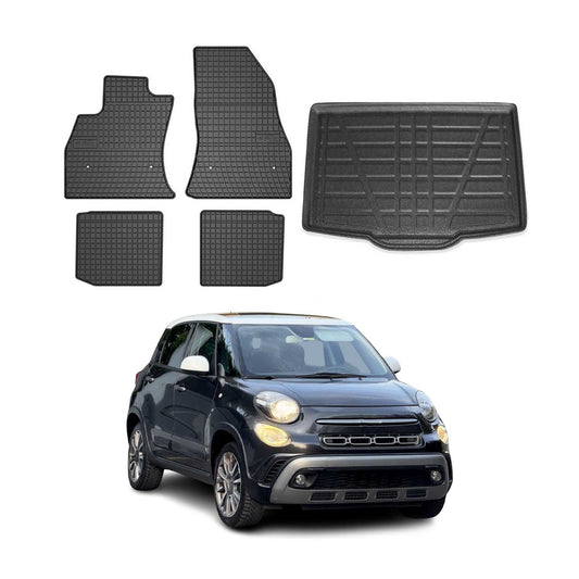 Set covorașe și tapițerie portbagaj pentru Fiat 500L 2012-2018, cauciuc TPE, negru, 5x