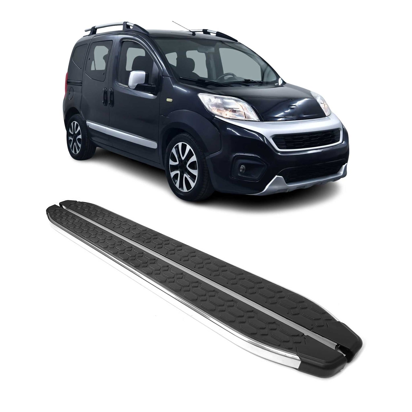 Trittbretter Seitenschweller für Fiat Fiorino Qubo 2006-2021 Stahl Schwarz Grau