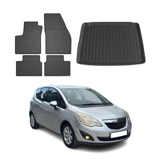 Set covorașe și portbagaj pentru Opel Meriva B 2010-2017, cauciuc, negru, 5 buc.