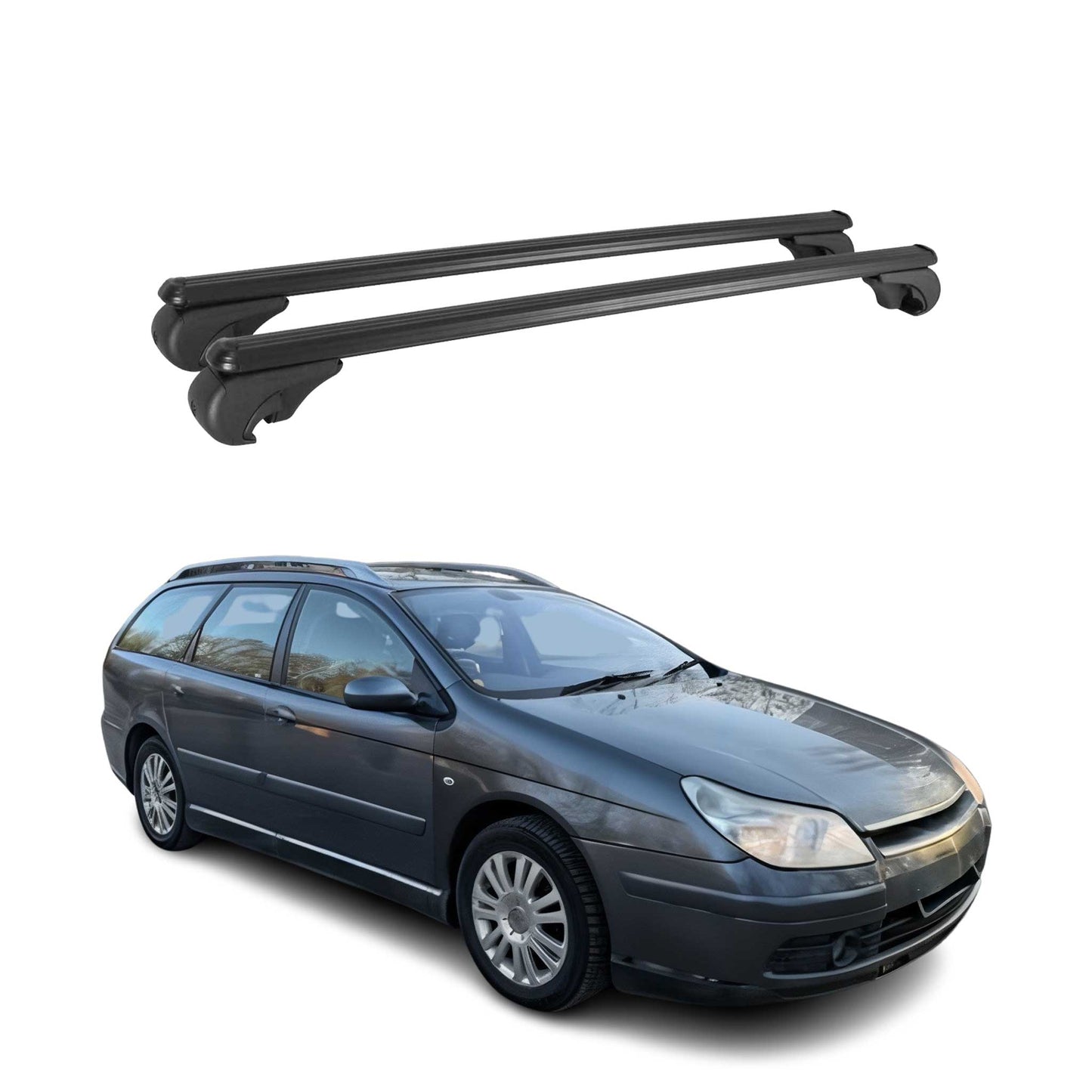 Dachträger Grundtäger für Citroen C5 Kombi 2001-2008 75kg Alu Schwarz 2 tlg