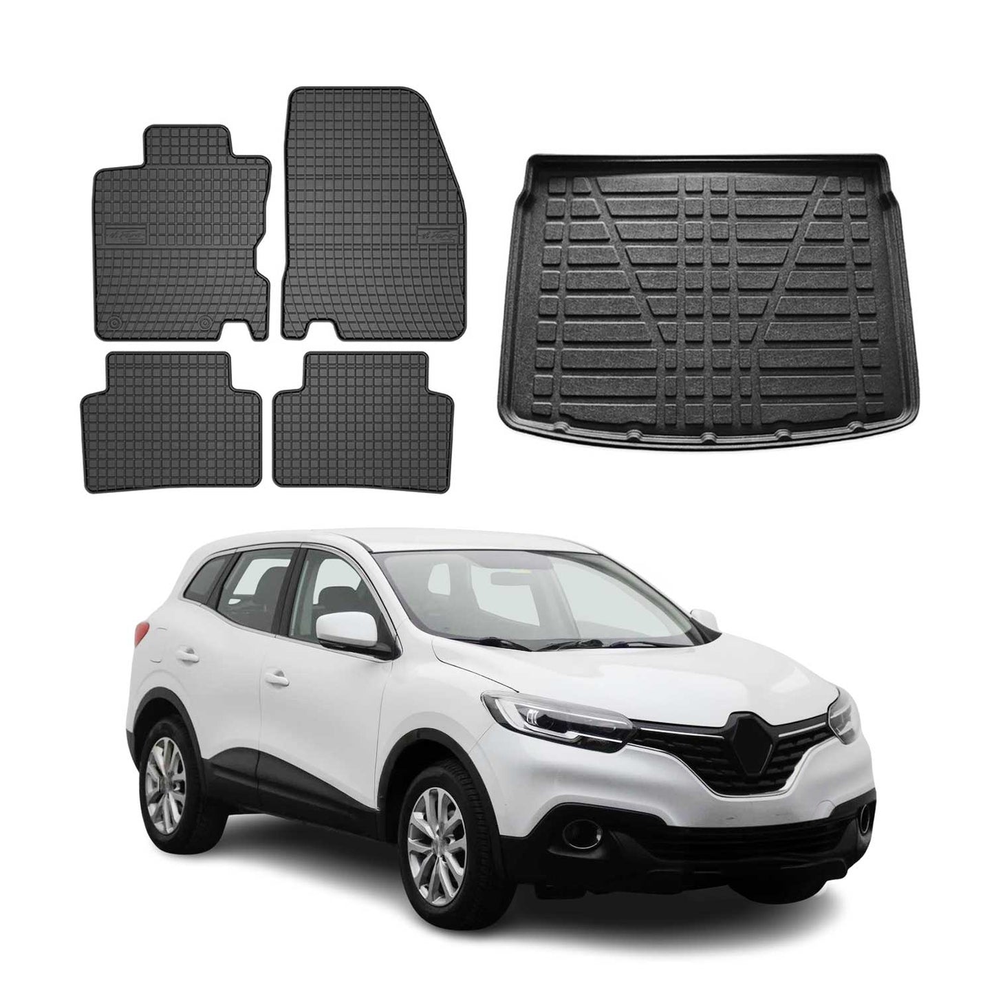 Set covorașe și portbagaj pentru Renault Kadjar 2015-2025, cauciuc, negru, 5x