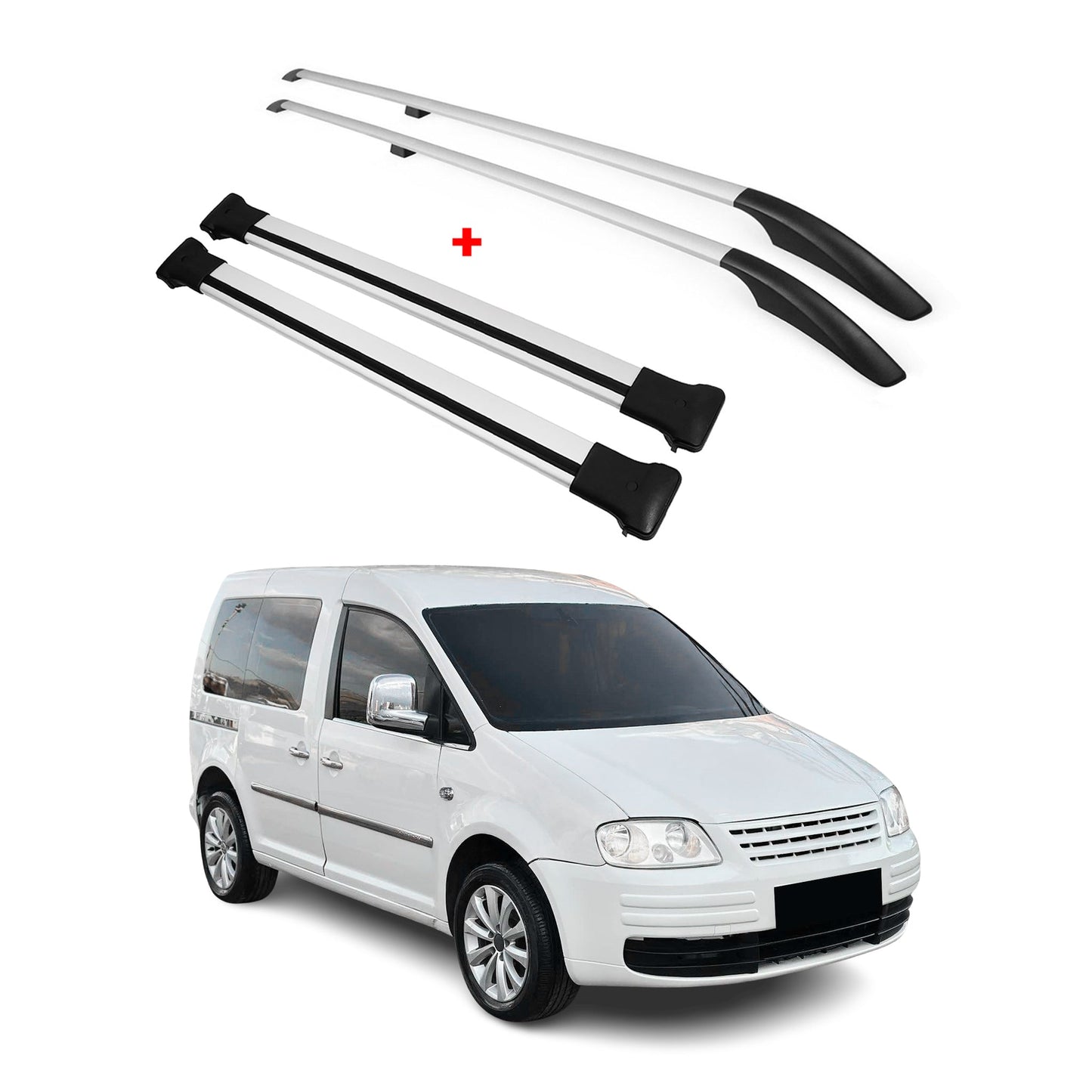 Dachreling + Dachträger SET für VW Caddy 2003-2015 Kurzer Aluminium Silber 4tlg