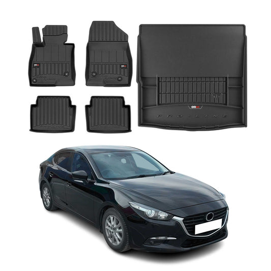 OMAC Fußmatten & Kofferraumwanne Set für Mazda 3 2013-2019 Gummi TPE Schwarz 5x