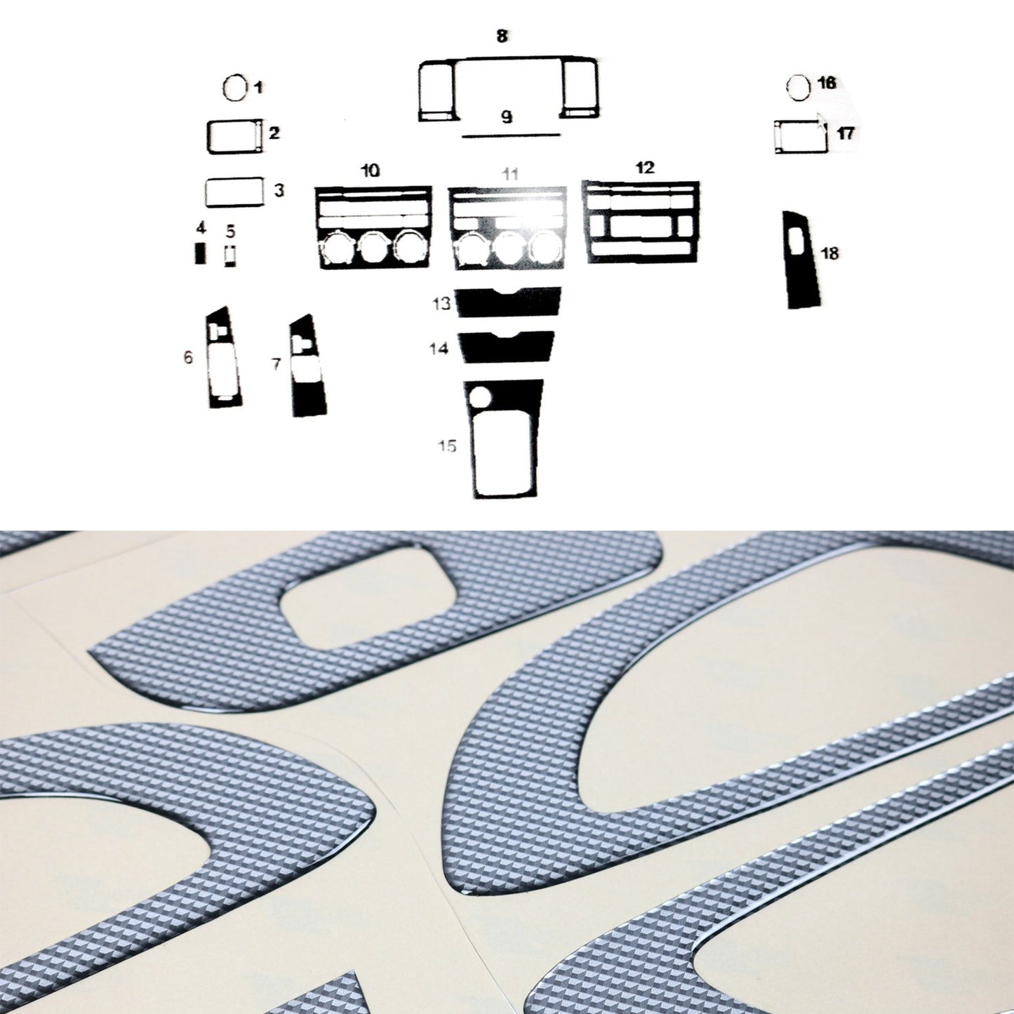 Innenraum Dekor Cockpit für Toyota Corolla 2002-2007 Carbon Optik 18tlg