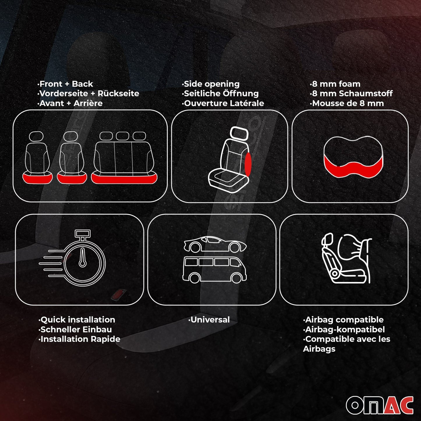 SPARCO Sitzbezüge Schonbezüge Autositzbezüge Universell Grau Vorne Hinten