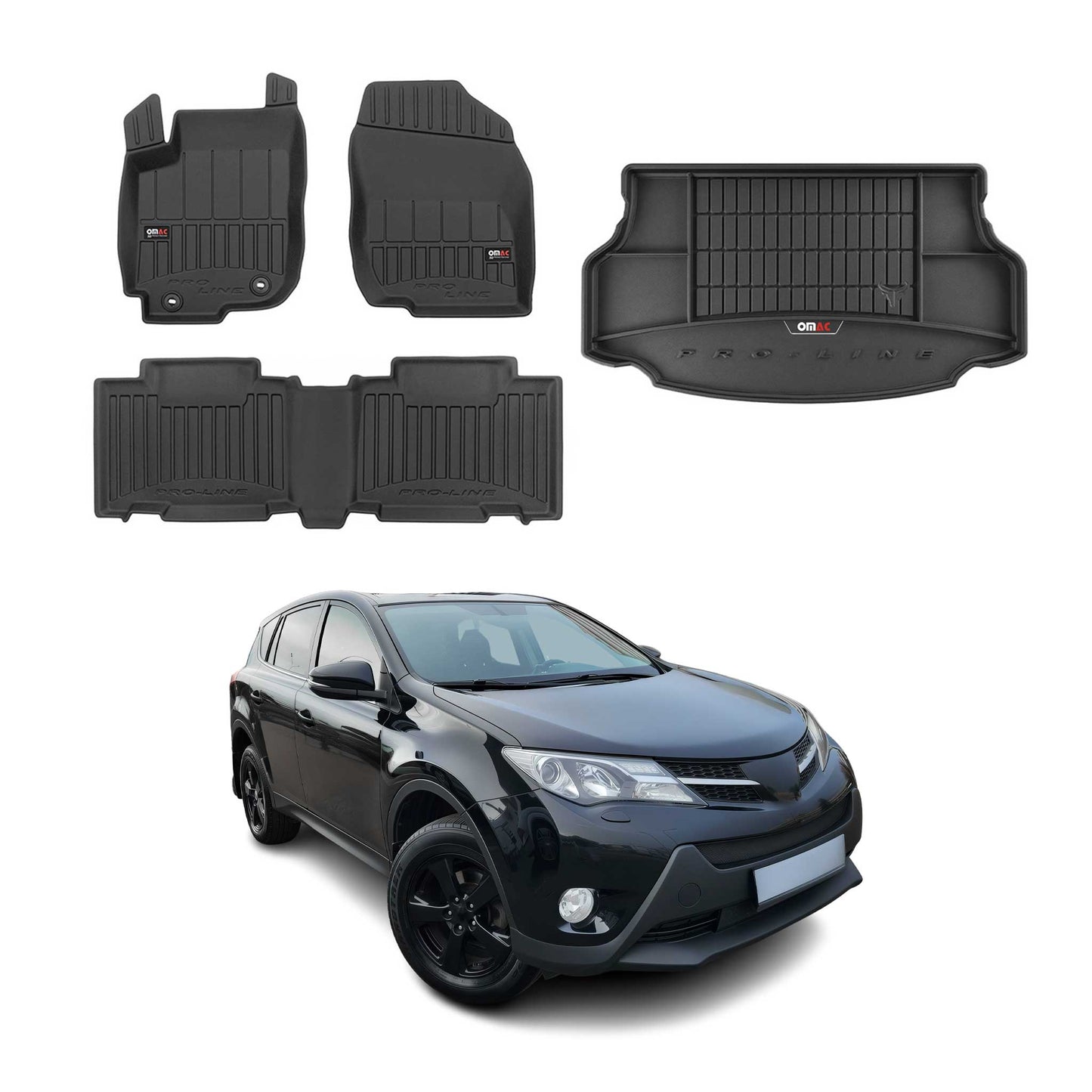OMAC Fußmatten & Kofferraumwanne Set für Toyota RAV4 2013-2019 Schwarz Gummi 5x