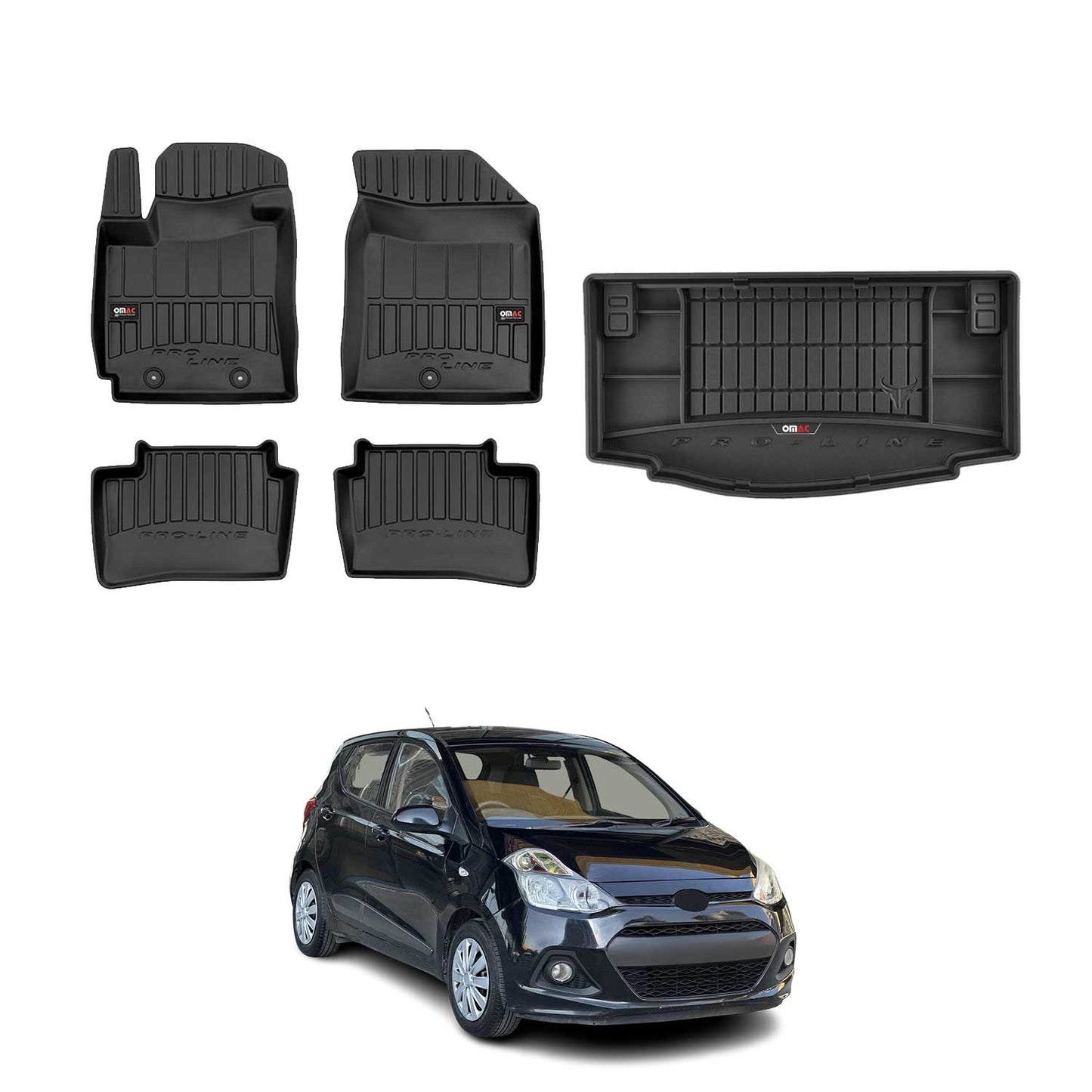 OMAC Fußmatten & Kofferraumwanne Set für Hyundai i10 2013-2019 Gummi Schwarz 5x
