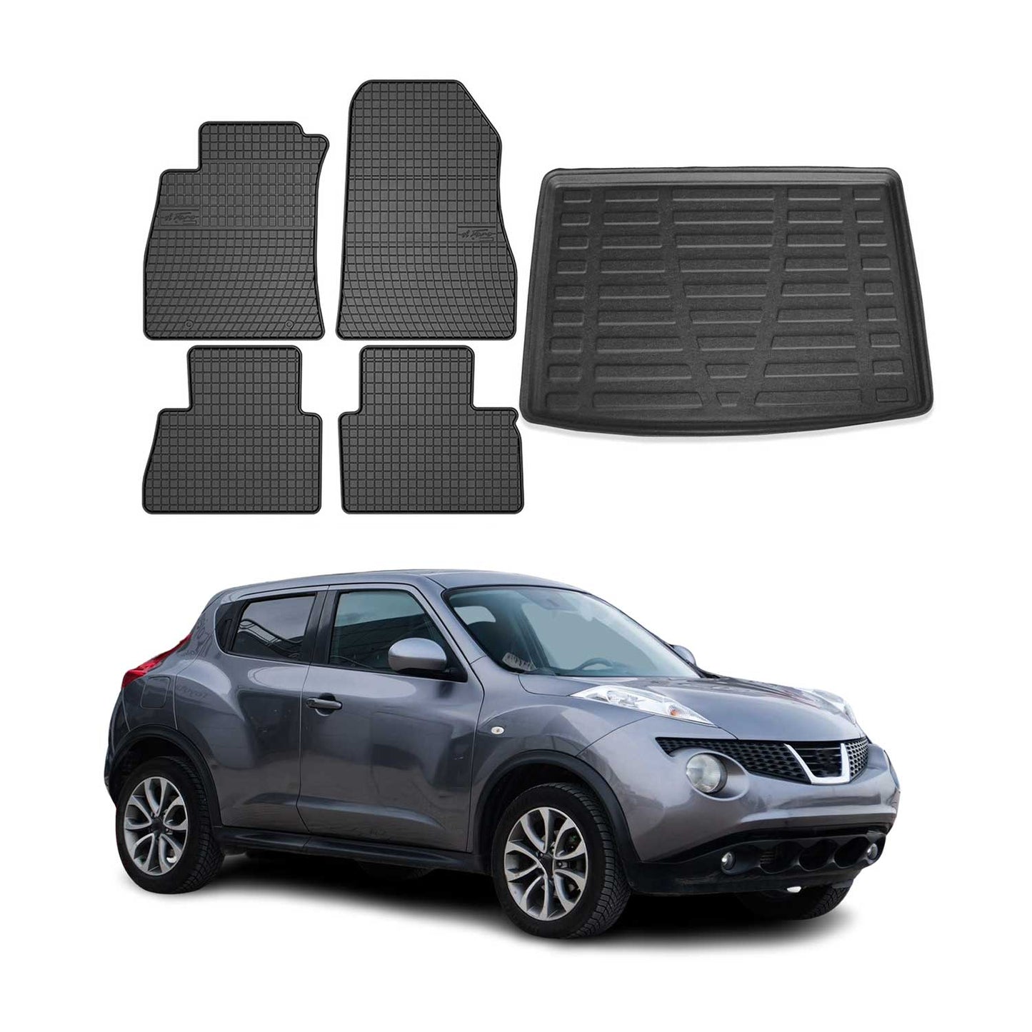 Set covorașe și tapițerie portbagaj pentru Nissan Juke 2010-2019, cauciuc TPE, negru, 5 buc.