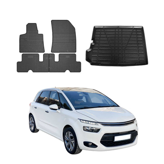 Fußmatten & Kofferraumwanne Set für Citroen C4 Grand Picasso 2013-2024 Gummi 5x