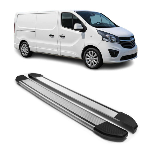 Praguri laterale/scarpe din aluminiu pentru Opel Vivaro 2014-2019 L2 Long Silver set 2 piese