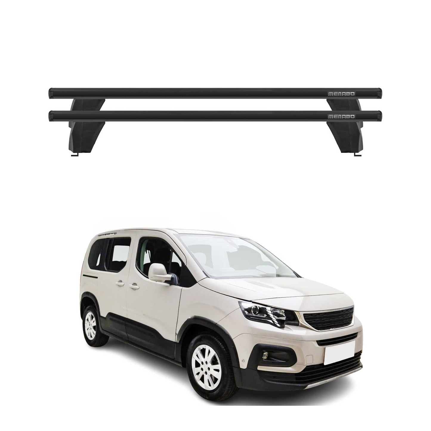 Menabo Dachträger Grundtäger für Peugeot Rifter 2018-2025 75kg Alu Schwarz 2 tlg