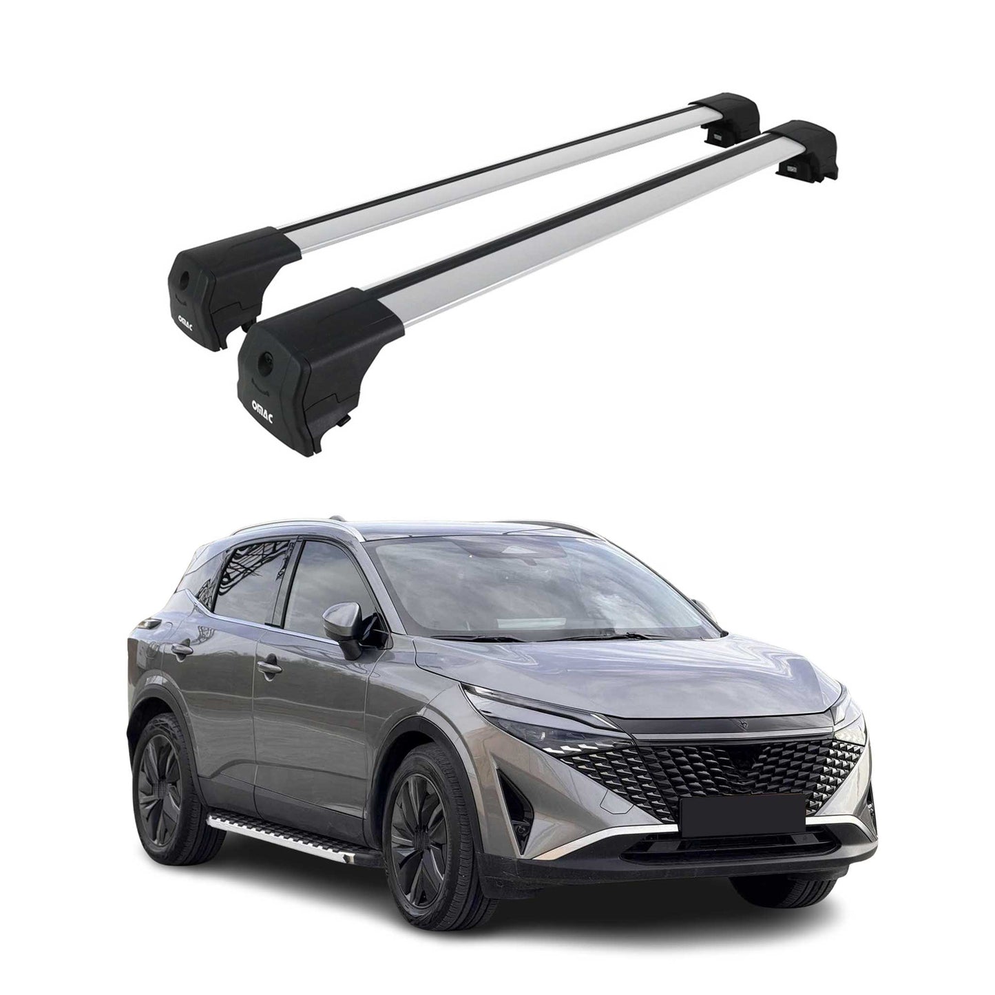 Portbagaj de plafon pentru Nissan Qashqai J12 2021-2025 75kg aluminiu argintiu 2 piese