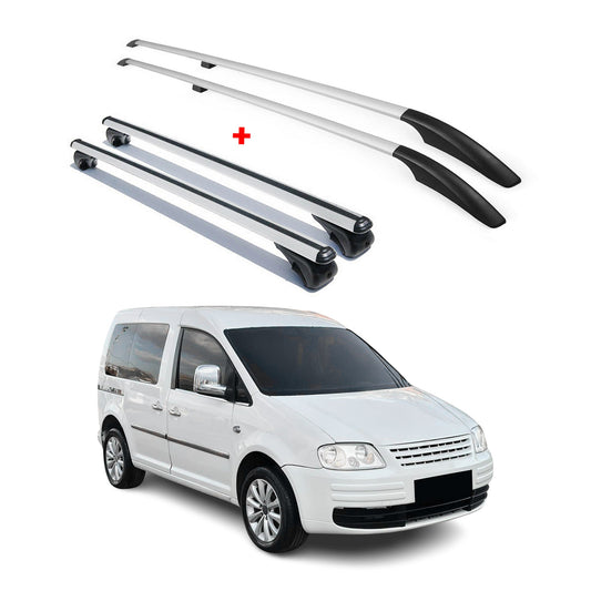 Dachreling + Dachträger SET für VW Caddy 2003-2015 Kurzer Alu Silber 4tlg