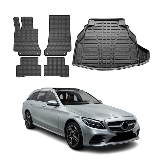 Fußmatten & Kofferraumwanne Set für Mercedes C Klasse S205 2015-2025 Gummi 5x