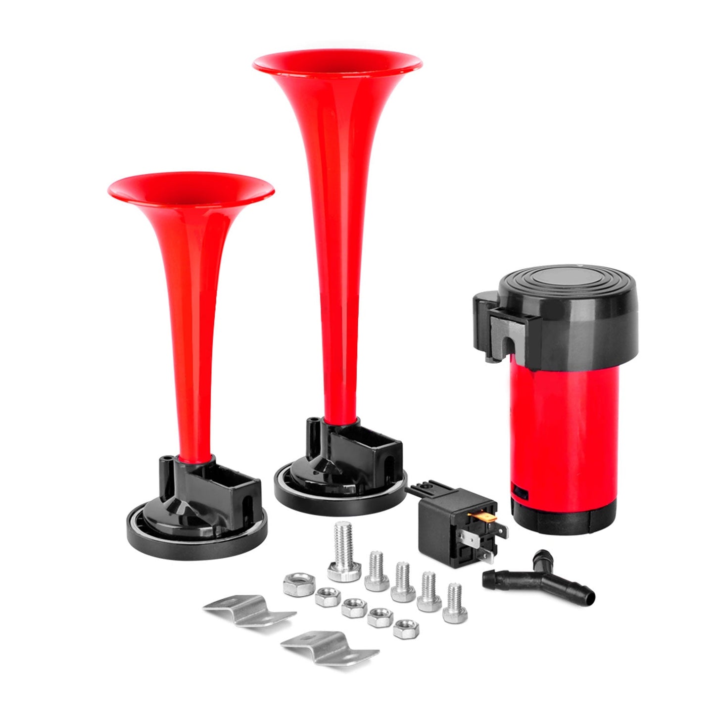 12V/115dB Czerwony 2-trąbkowy kompresor pneumatyczny głośny do samochodów, łodzi, ciężarówek, pojazdów osobowych