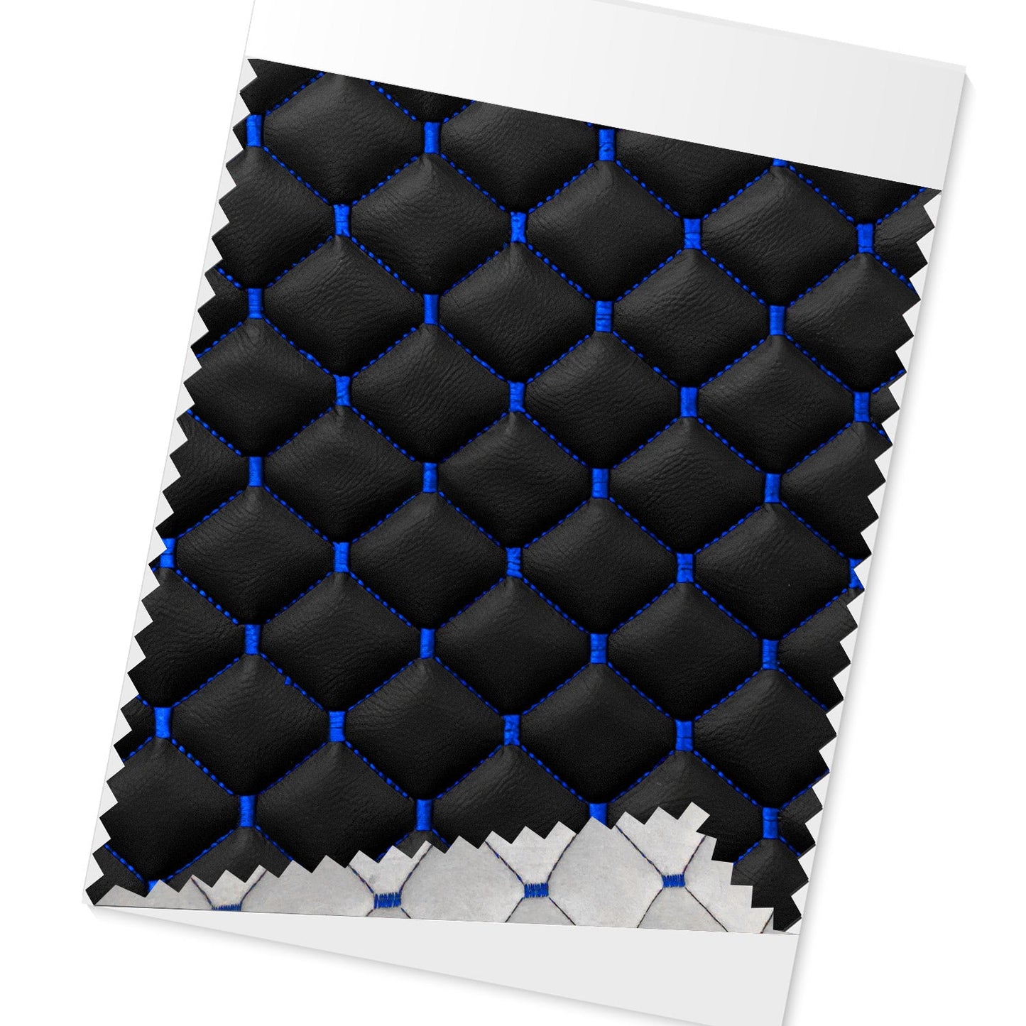 140 cm x 100 cm Tłoczona czarna sztuczna skóra z niebieskim ściegiem diamentowym, tapicerka samochodowa