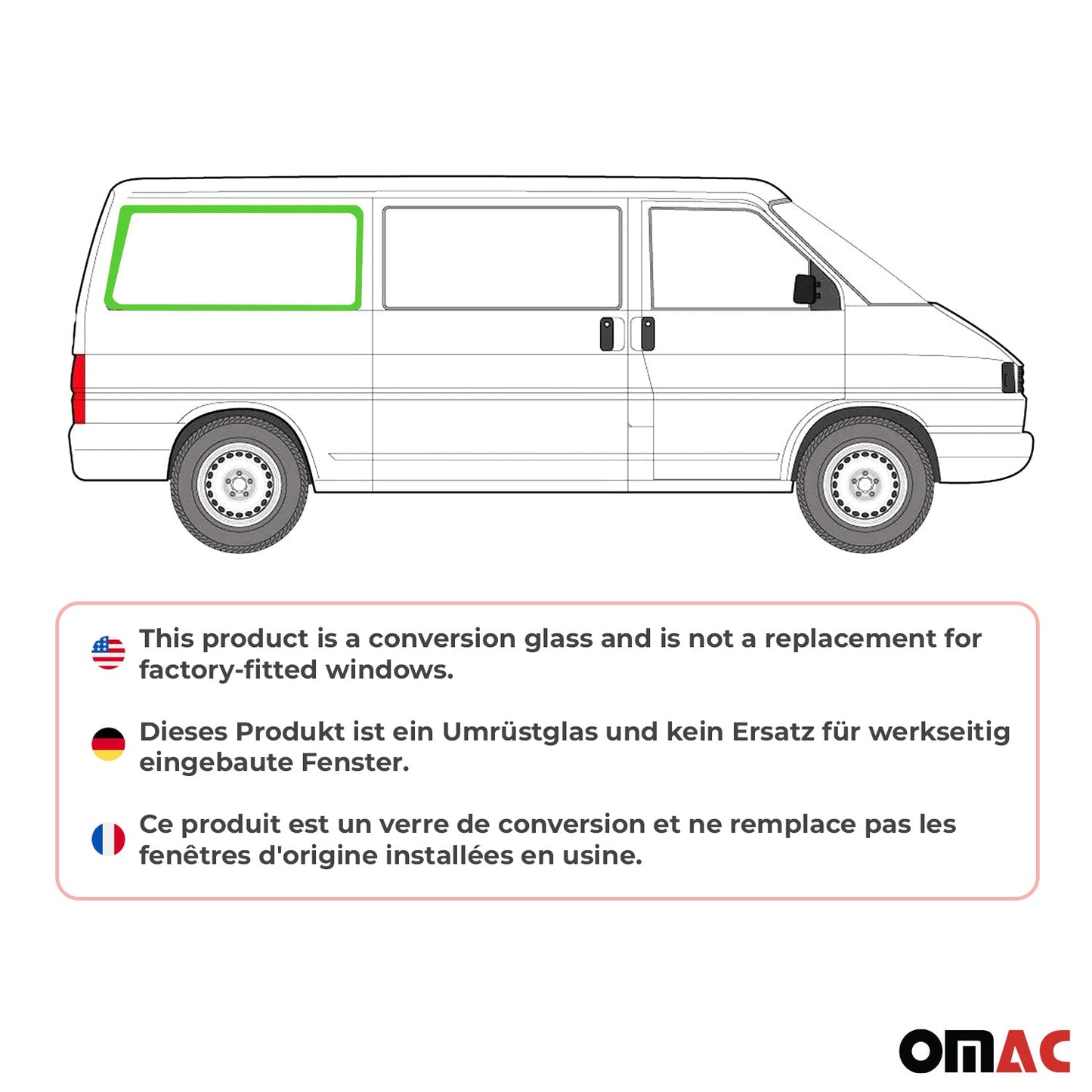 Seitenfenster Sicherheitsglas für VW T4 Transporter 1990-2003 Hinten Rechts L2