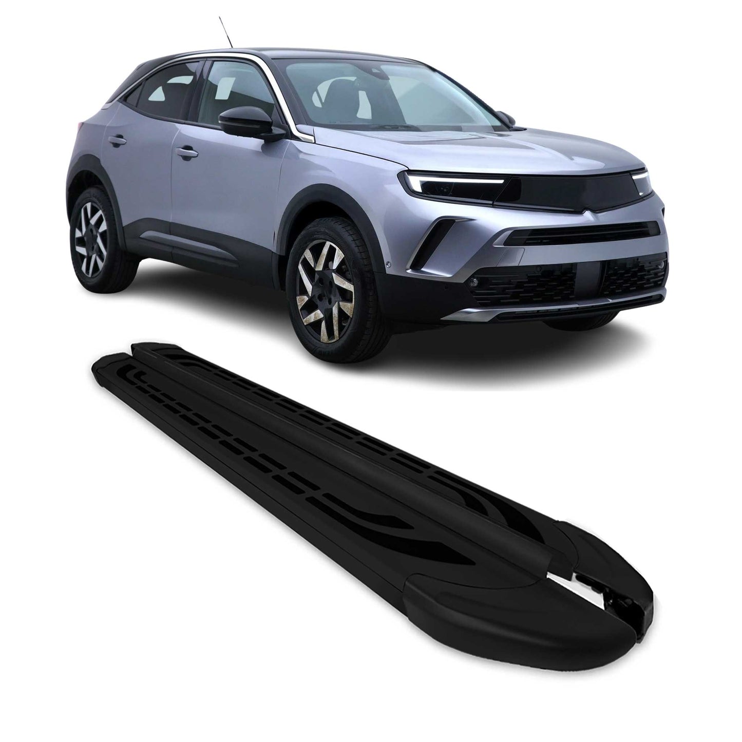 Listwy progowe, progi boczne, stopnie do Opla Mokki 2020-2025, aluminiowe, czarne