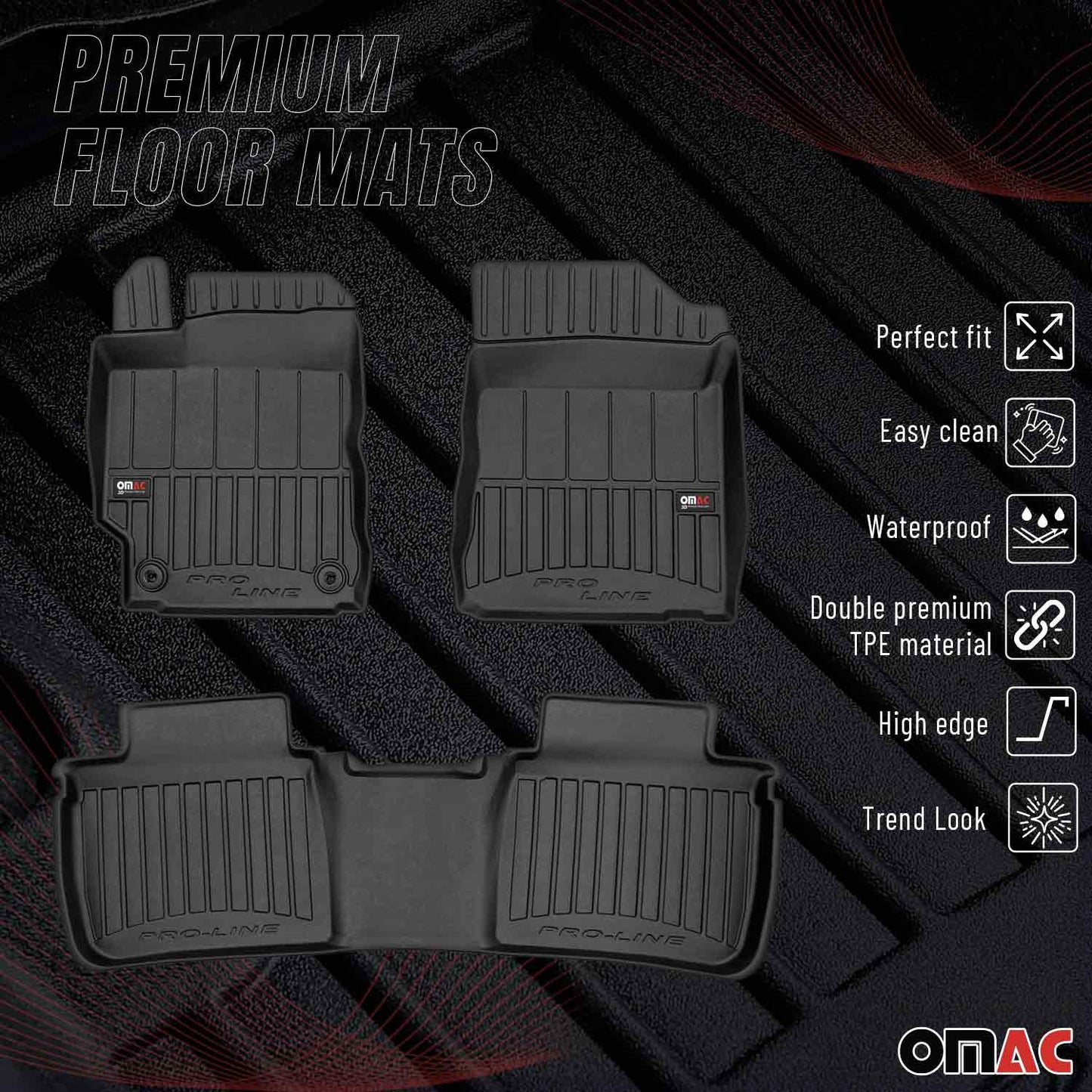 Covorașe auto TPE negre, set 3 piese, pentru Toyota Camry Sedan 2012-2018