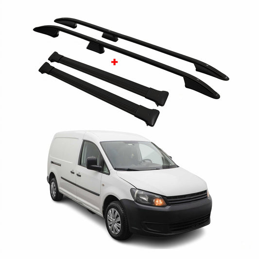 Dachreling + Dachträger für VW Caddy 2010-2015 L2 Langer Radstand Alu Schwarz 4x