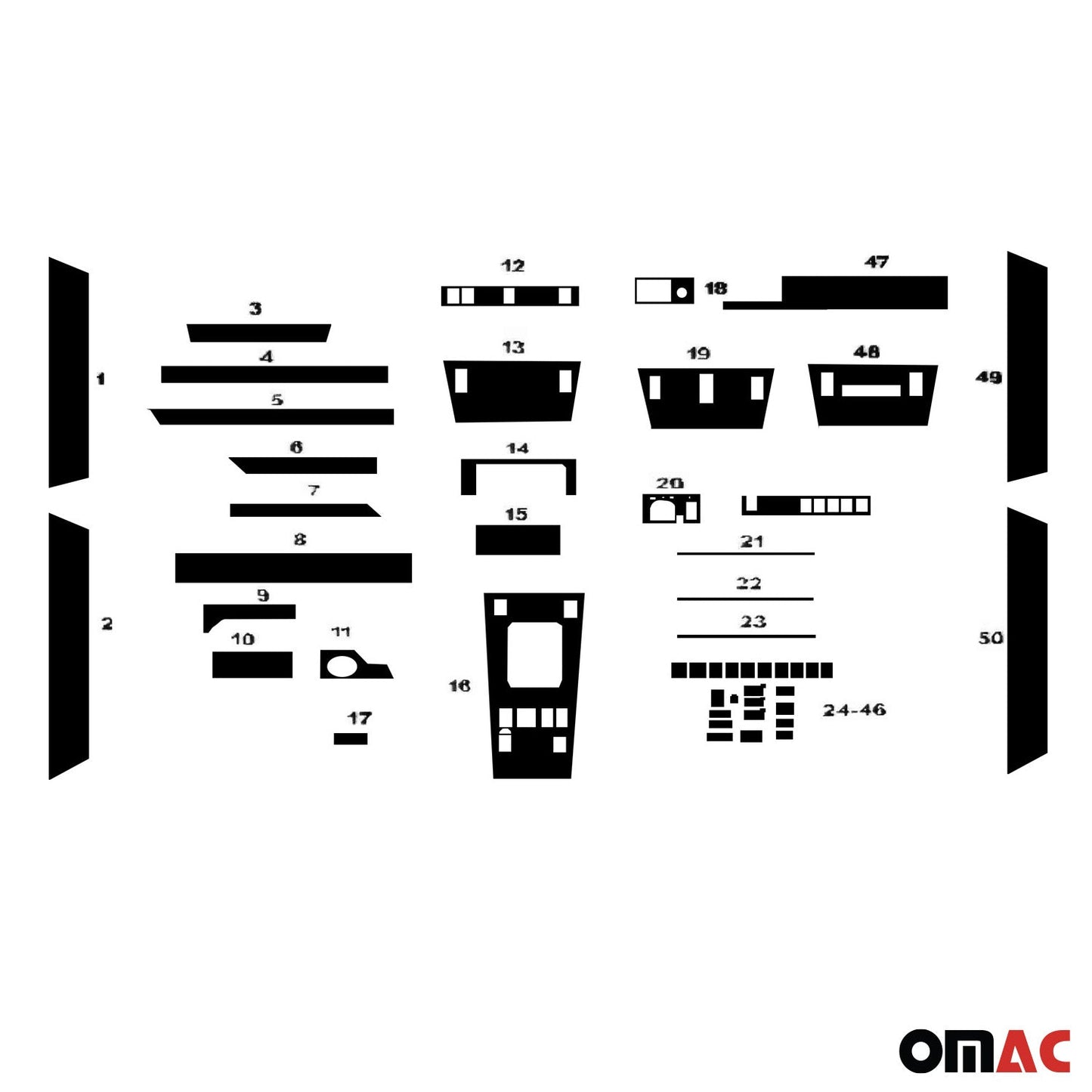 Ornamente interioare cockpit pentru Mercedes Clasa E W124 1985-1995, aspect aluminiu, 50x