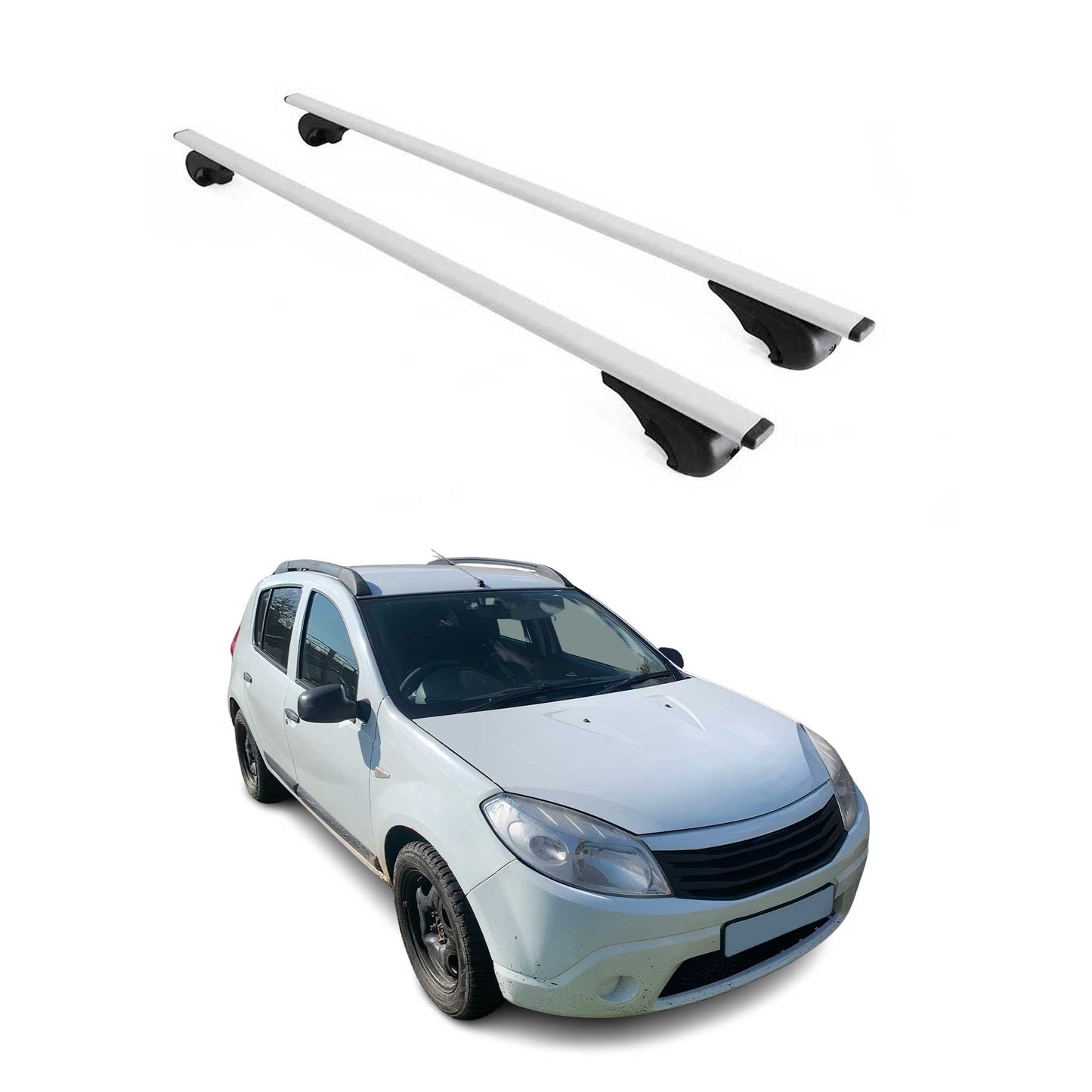 Portbagaj de plafon pentru Dacia Sandero 2007-2012, 75kg, metal, argintiu, 2 bucăți