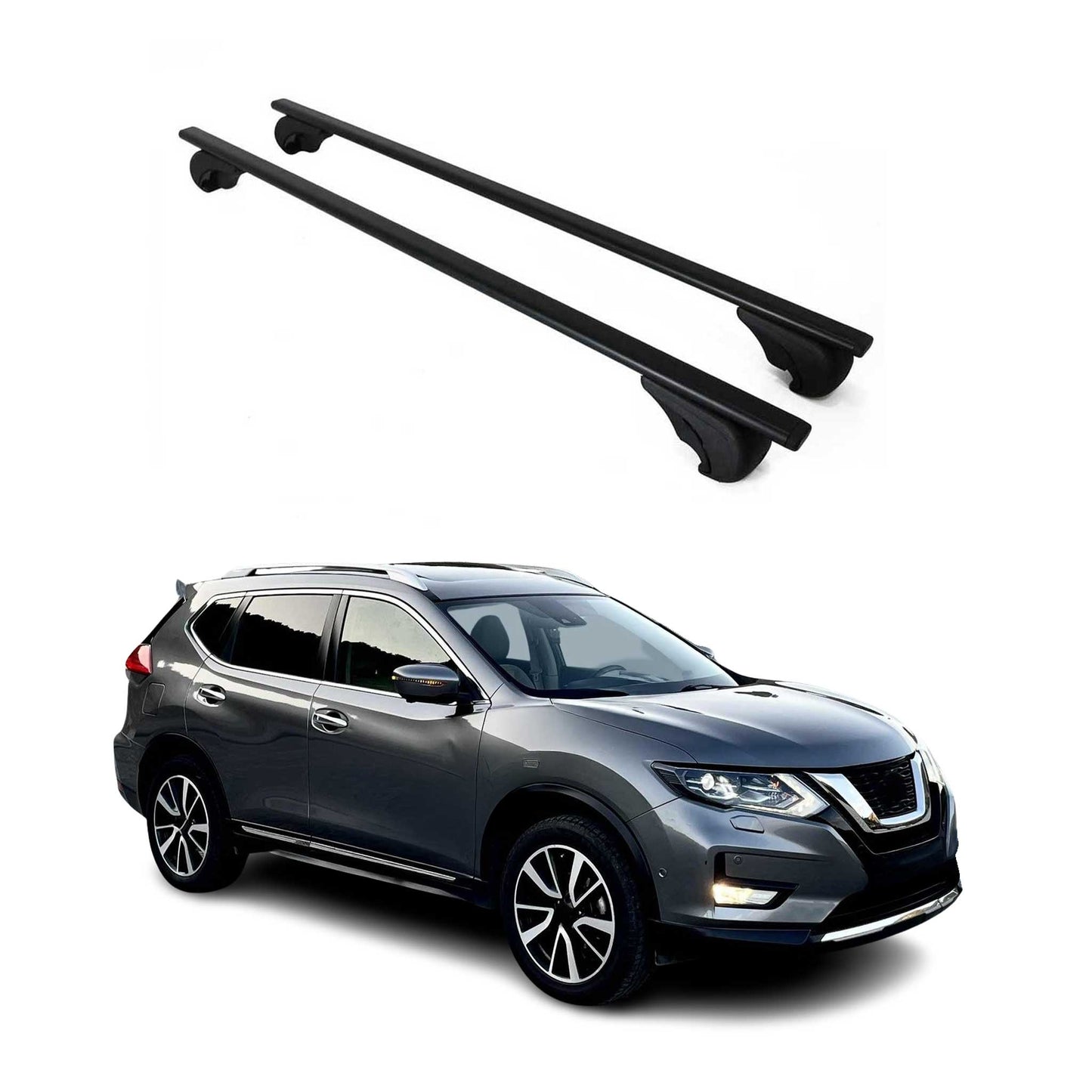 Portbagaj de plafon pentru Nissan X-Trail 2013-2021 75kg, negru metalic, 2 buc.