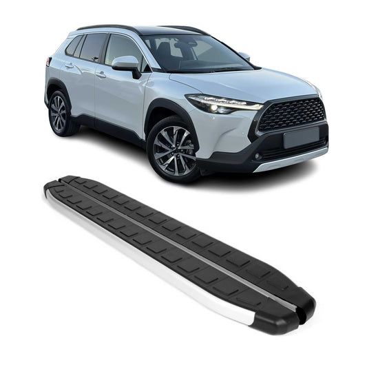 Podnóżki, progi boczne i panele progowe do Toyoty Corolla Cross 2020-2025, aluminium, 2x