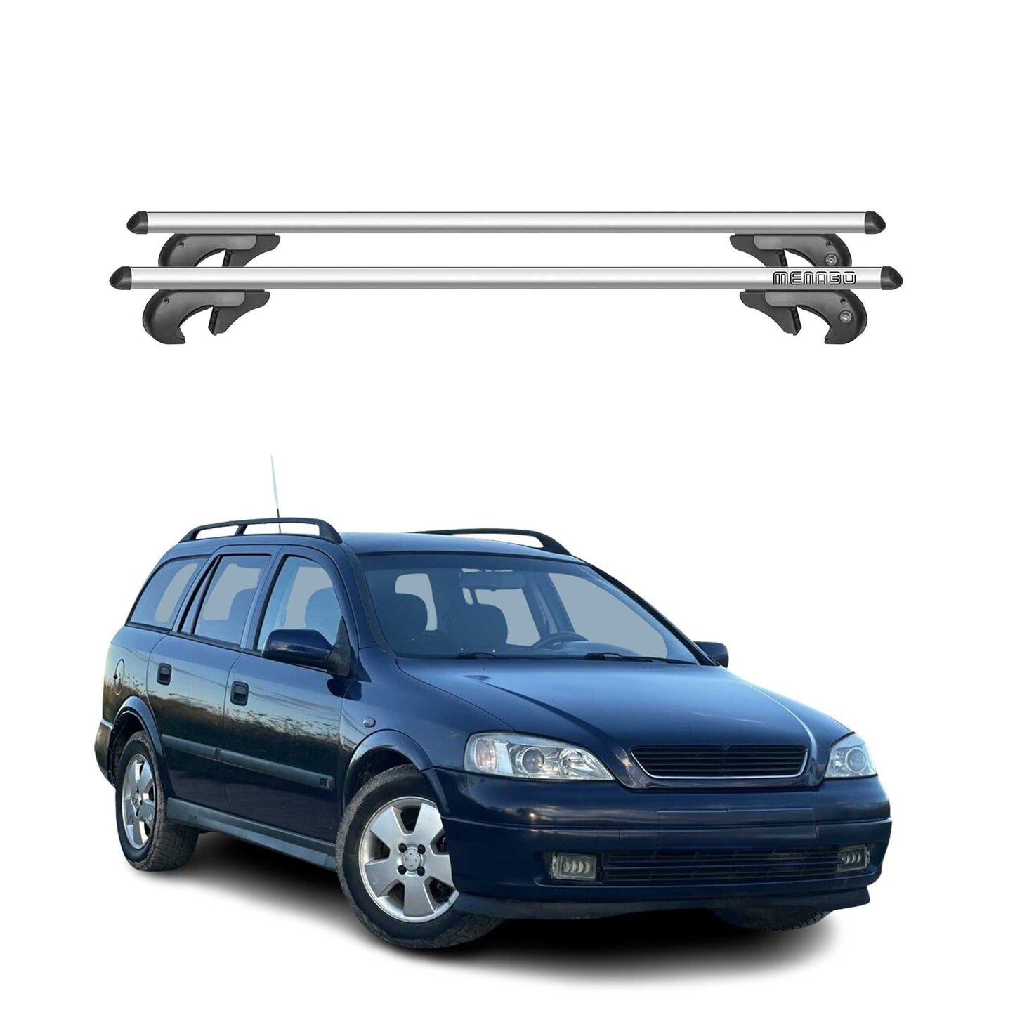 Menabo Dachträger Grundtäger für Opel Astra G Kombi 1998-2004 90kg Alu Silber 2x