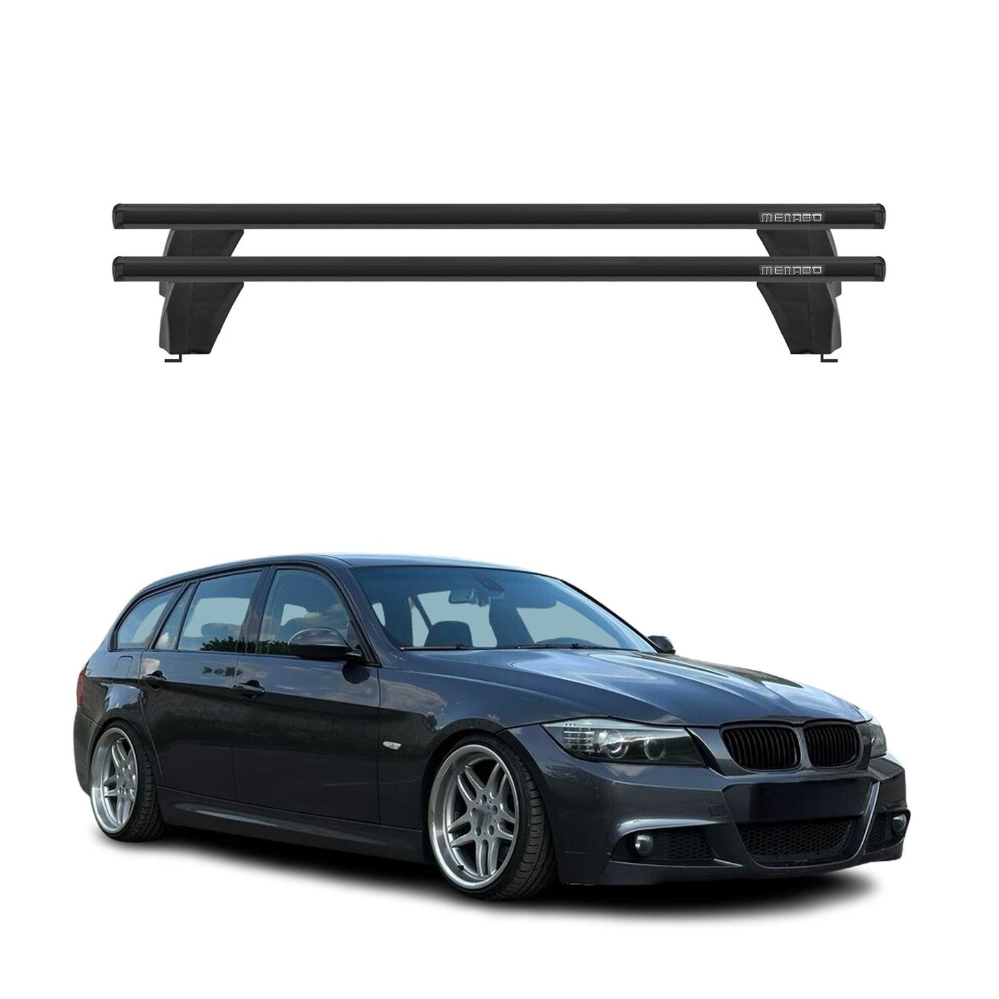 Menabo Dachträger für BMW 3er E90 E91 E92 Limo Touring Coupe 2004-2013 Schwarz