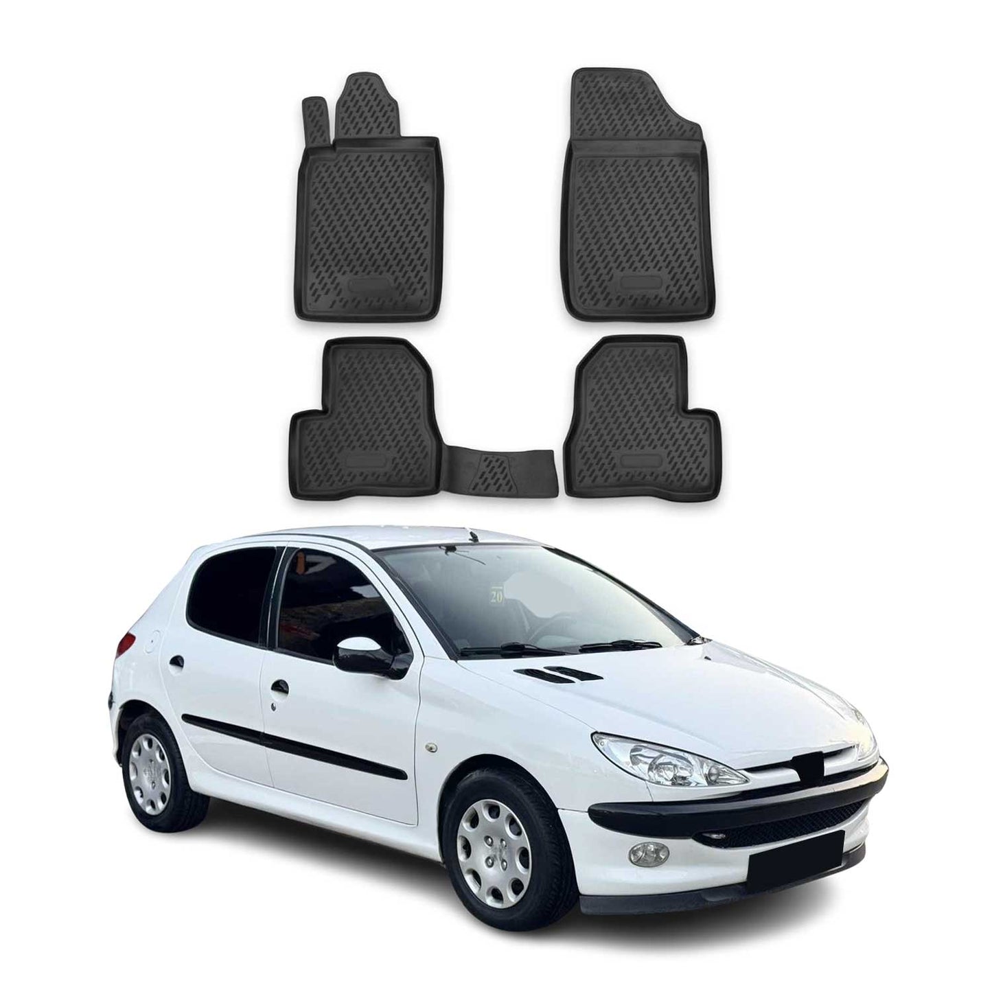 OMAC Gummimatten Fußmatten für Peugeot 206 1998-2009 TPE Automatten Schwarz 4x