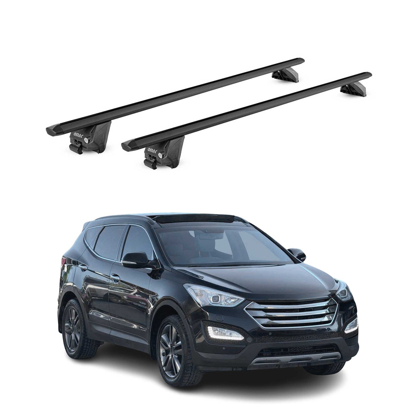 Portbagaj de plafon pentru Hyundai Santa Fe 2012-2018, capacitate 100 kg, aluminiu, negru, set 2 piese, omologat ABE