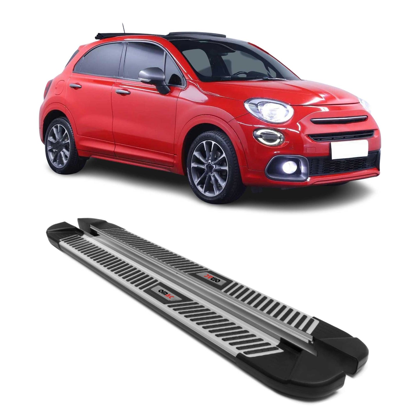 Trittbretter Seitenbretter Seitenschweller für Fiat 500X 2014-2025 Schwarz Alu