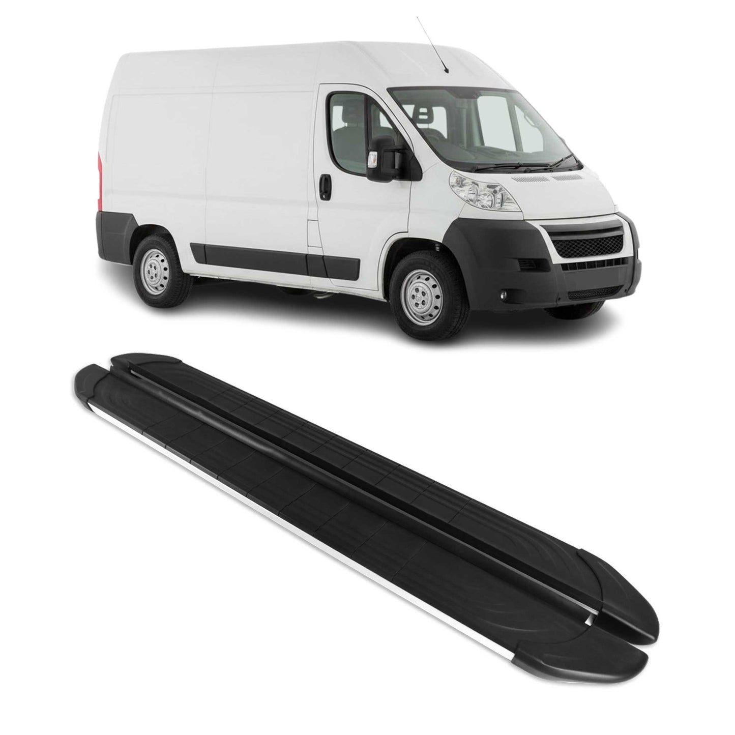 Trittbretter Seitenschweller für Citroen Jumper 2006-2025 L2 Alu Schwarz Grau