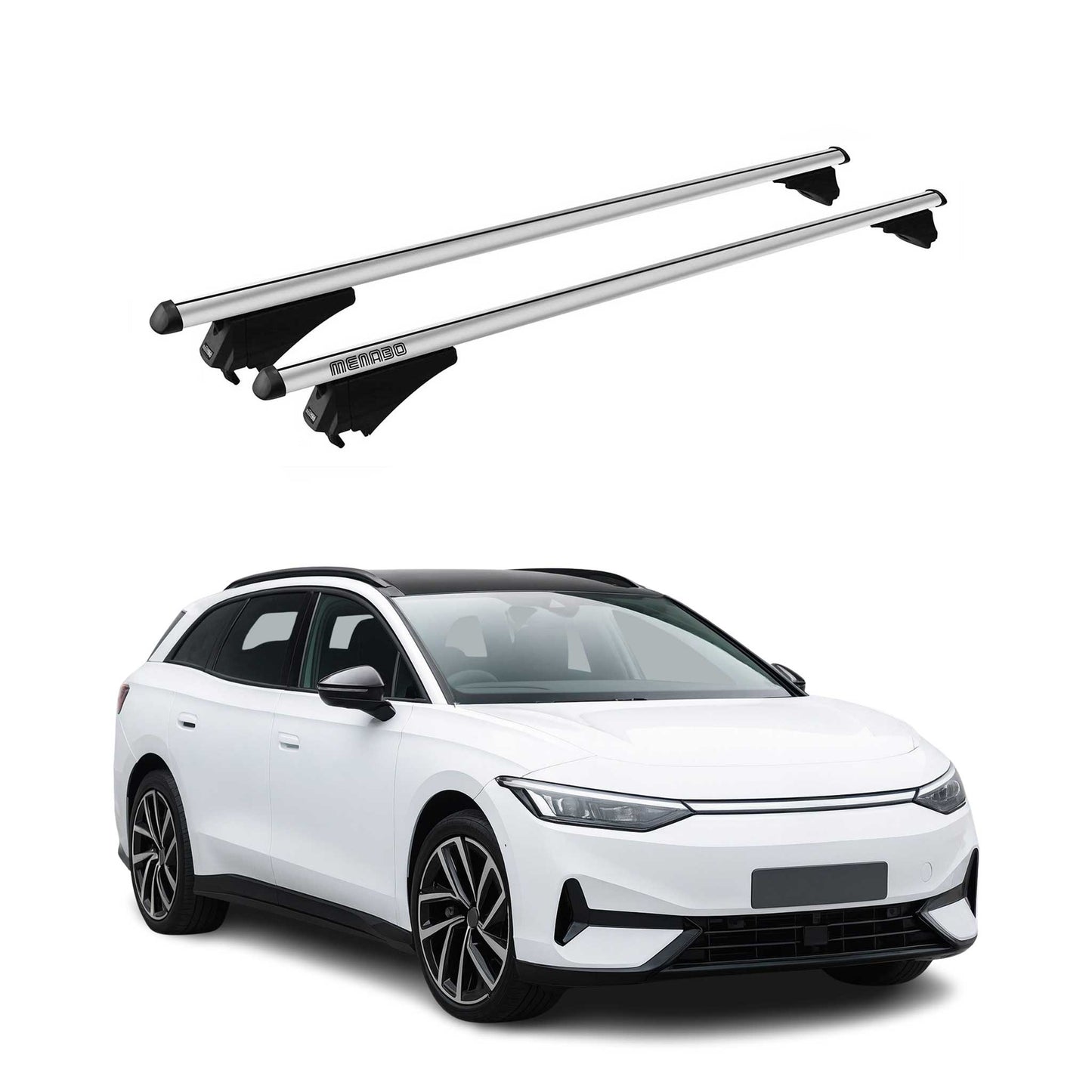 Portbagaj de plafon Volkswagen ID7 Menabo 2023-2025, aluminiu, argintiu, 2 buc.