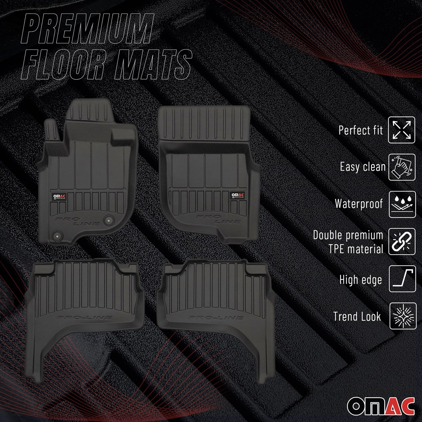 2019-2025 Mitsubishi L200 Fußmatten TPE Schwarz 4 tlg