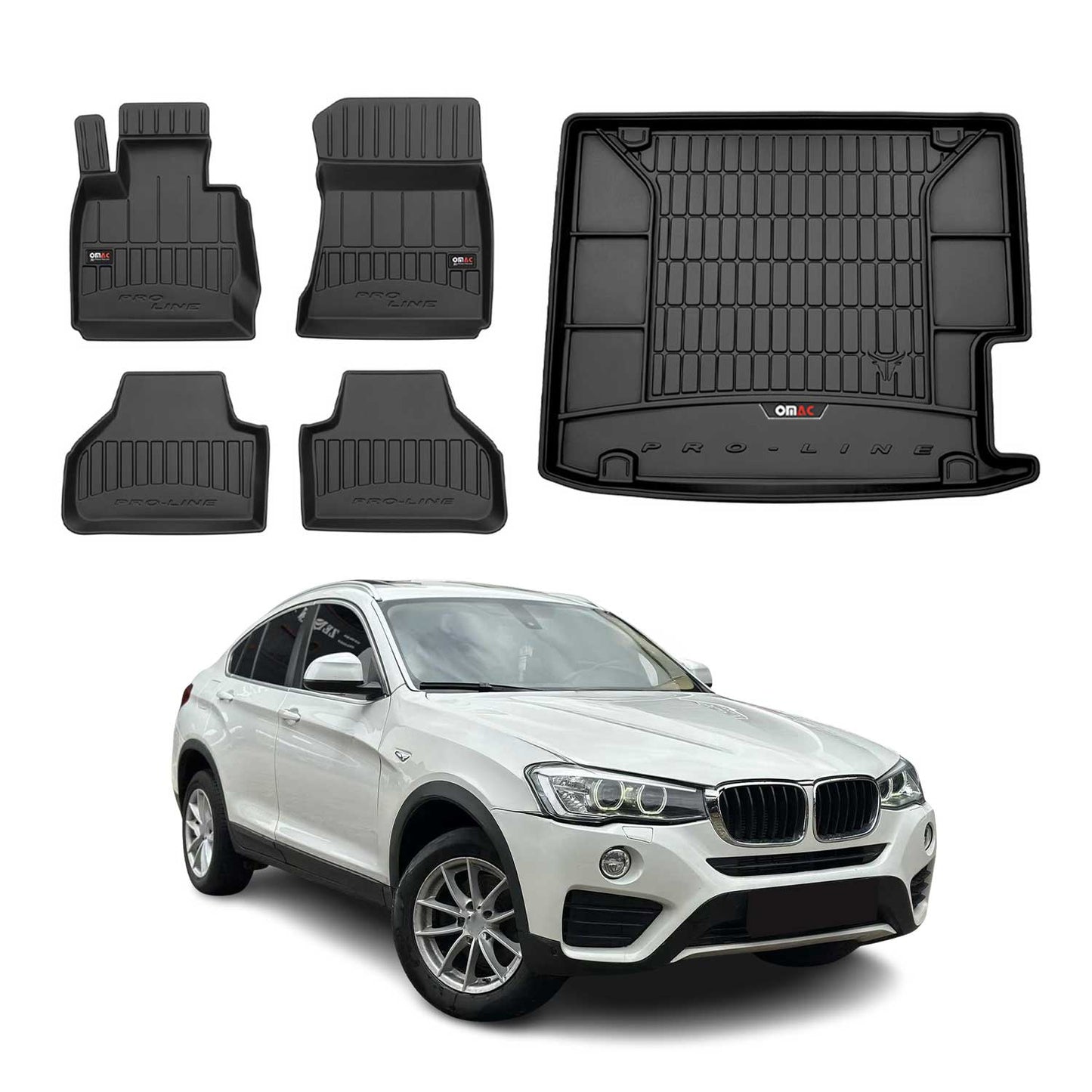 OMAC Fußmatten & Kofferraumwanne Set für BMW X4 F26 2014-2018 Gummi Schwarz 5x