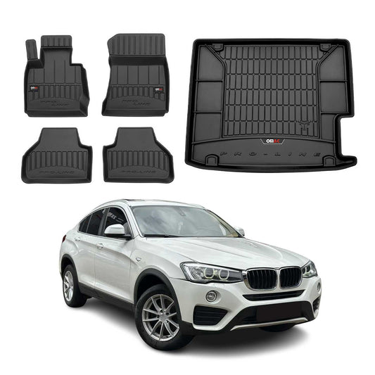 OMAC Fußmatten & Kofferraumwanne Set für BMW X4 F26 2014-2018 Gummi Schwarz 5x