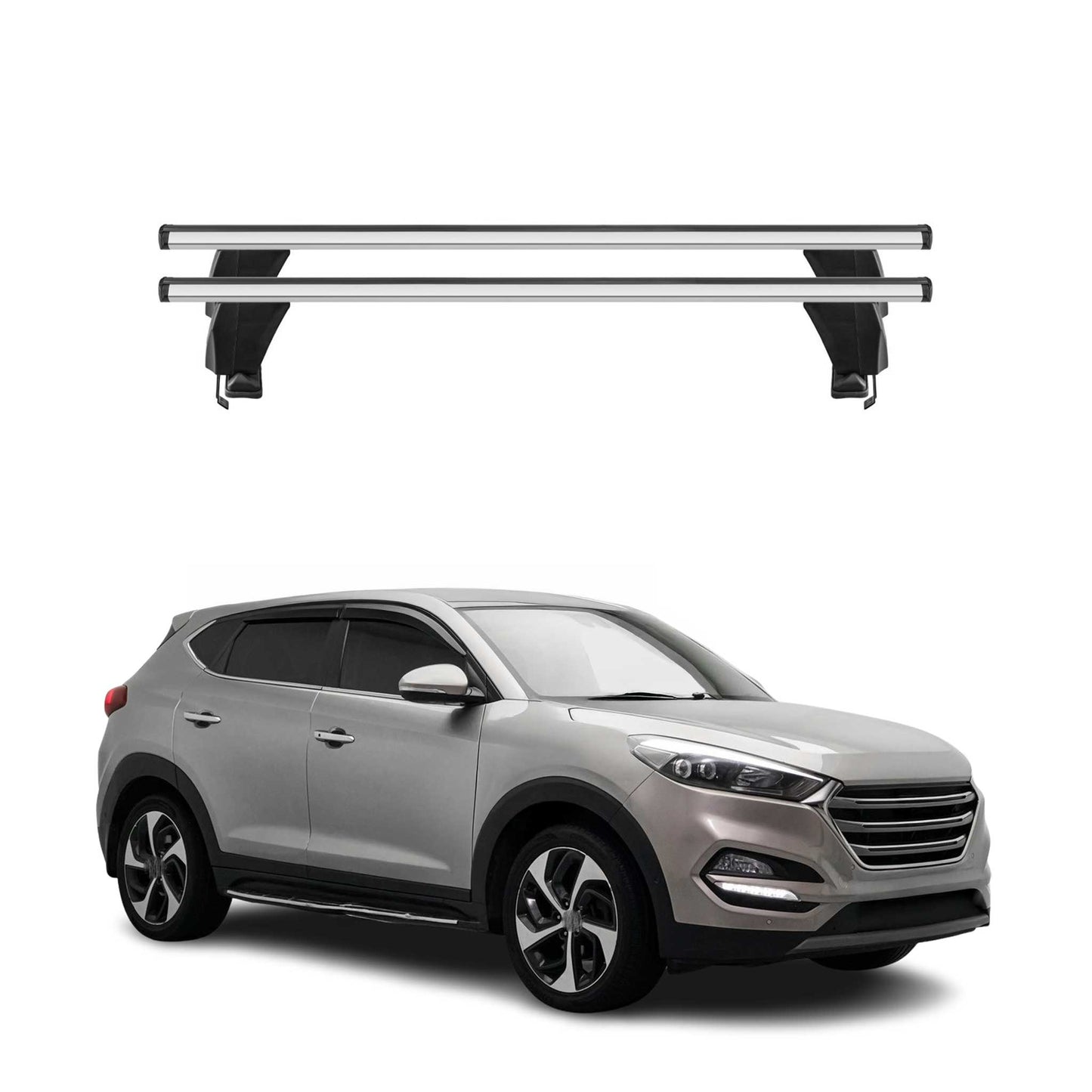 Menabo Dachträger Grundtäger für Hyundai Tucson mk3 2015-2020 50kg Alu Silber 2x