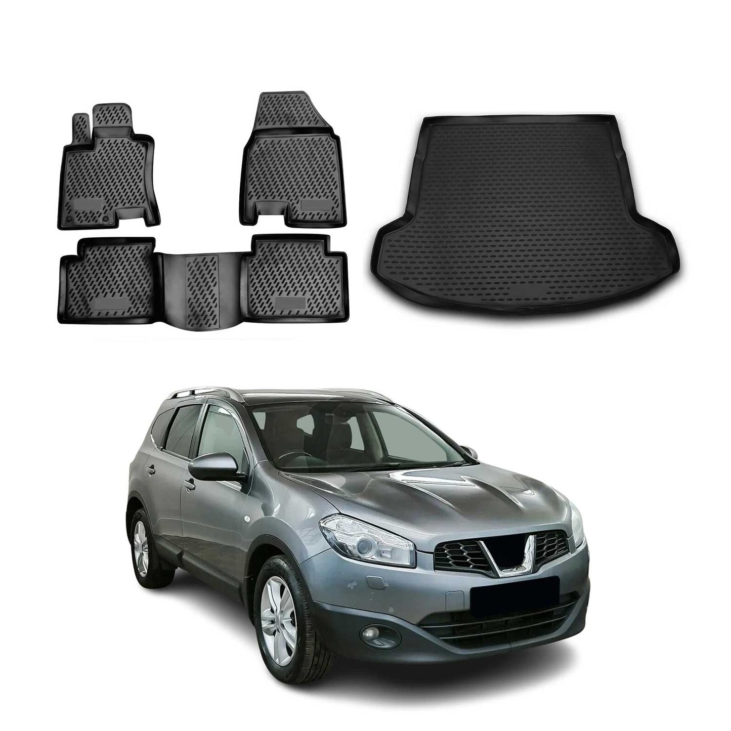 Set covorașe și portbagaj pentru Nissan Qashqai +2 2008-2014 TPE Negru