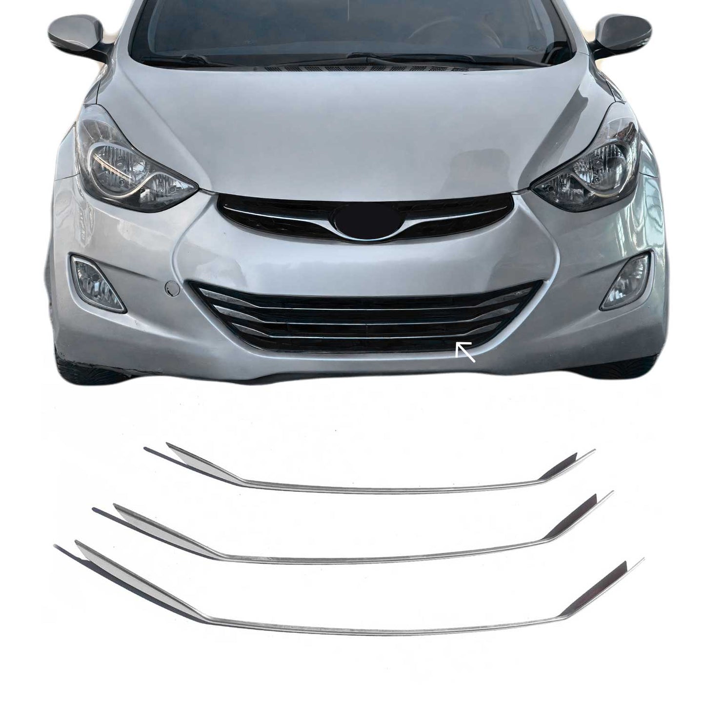 Kühlergrill Leisten Grillleisten für Hyundai Elantra 2011-2015 Chrom Silber 3x