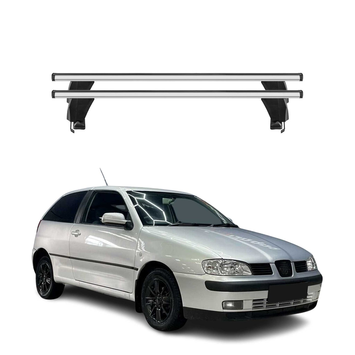 Menabo Dachträger Grundtäger für Seat Ibiza mk2 1993-2002 50kg Alu Silber 2 tlg