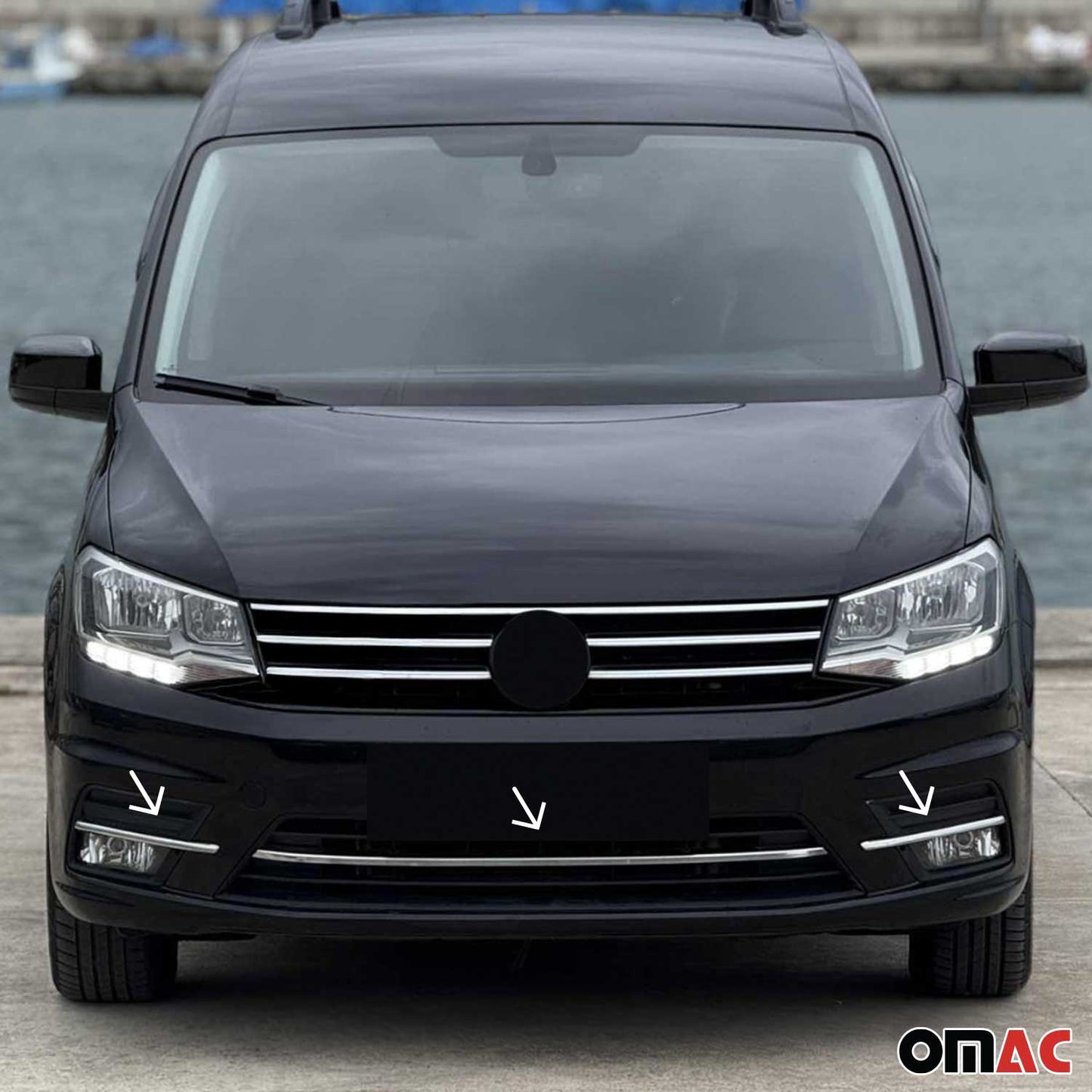 Benzi decorative grilă radiator pentru VW Caddy 2015-2020, oțel inoxidabil, argintiu, set 3 piese