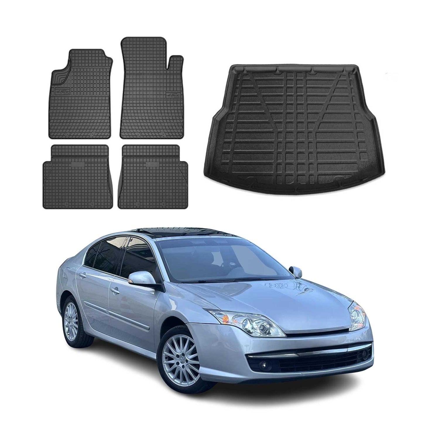 Set covorașe și portbagaj pentru Renault Laguna 2008-2015, cauciuc, negru, 5x